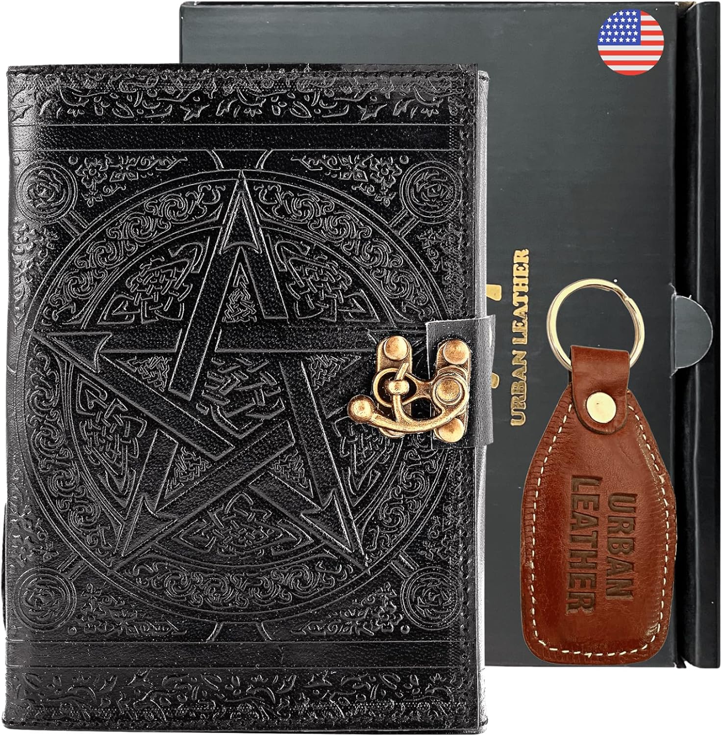 Urban Leather Journal en Cuir Noir Avec Pentagramme, Carnet D'écriture Vintage, Cadeau Pour Homme et Femme, Grimoire Pentacle, Livre Des Ombres, Pages Vierges Non Lignées