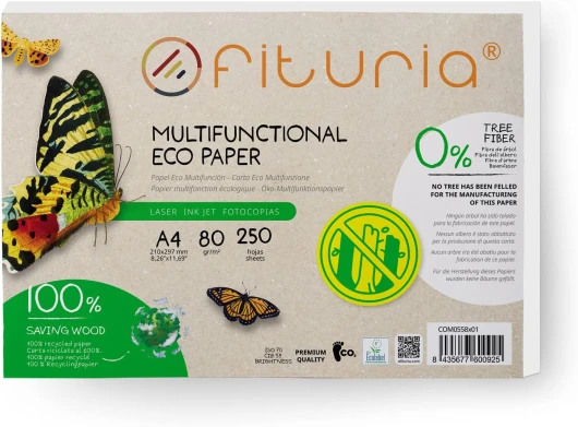 Papier Recyclé A4 80gr, 250 Feuilles 100% Fabriqué avec du Papier Recyclé, Paquet de Papier Recyclé de Feuilles, Couleur Naturelle Convient pour Imprimante Laser et Jet d'Encre - Ofituria (1 paquet) 250 feuilles A4