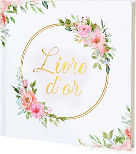 Livre d'or Mariage 60 pages Couverture Rigide Livre de Visiteur Guest-Book Floral pour Mariage Baptême Anniversaire Multicolore