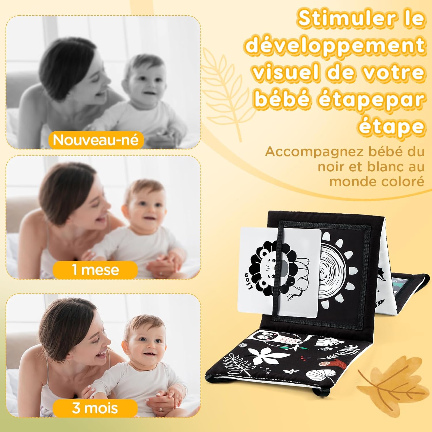 Livre d'Éveil Noir et Blanc Bébé 0-12 Mois - Livre Sensoriel Pliable à Haut Contraste avec Miroir - Jouet Montessori Cadeau de Naissance Unisexe UMWLBS01AY