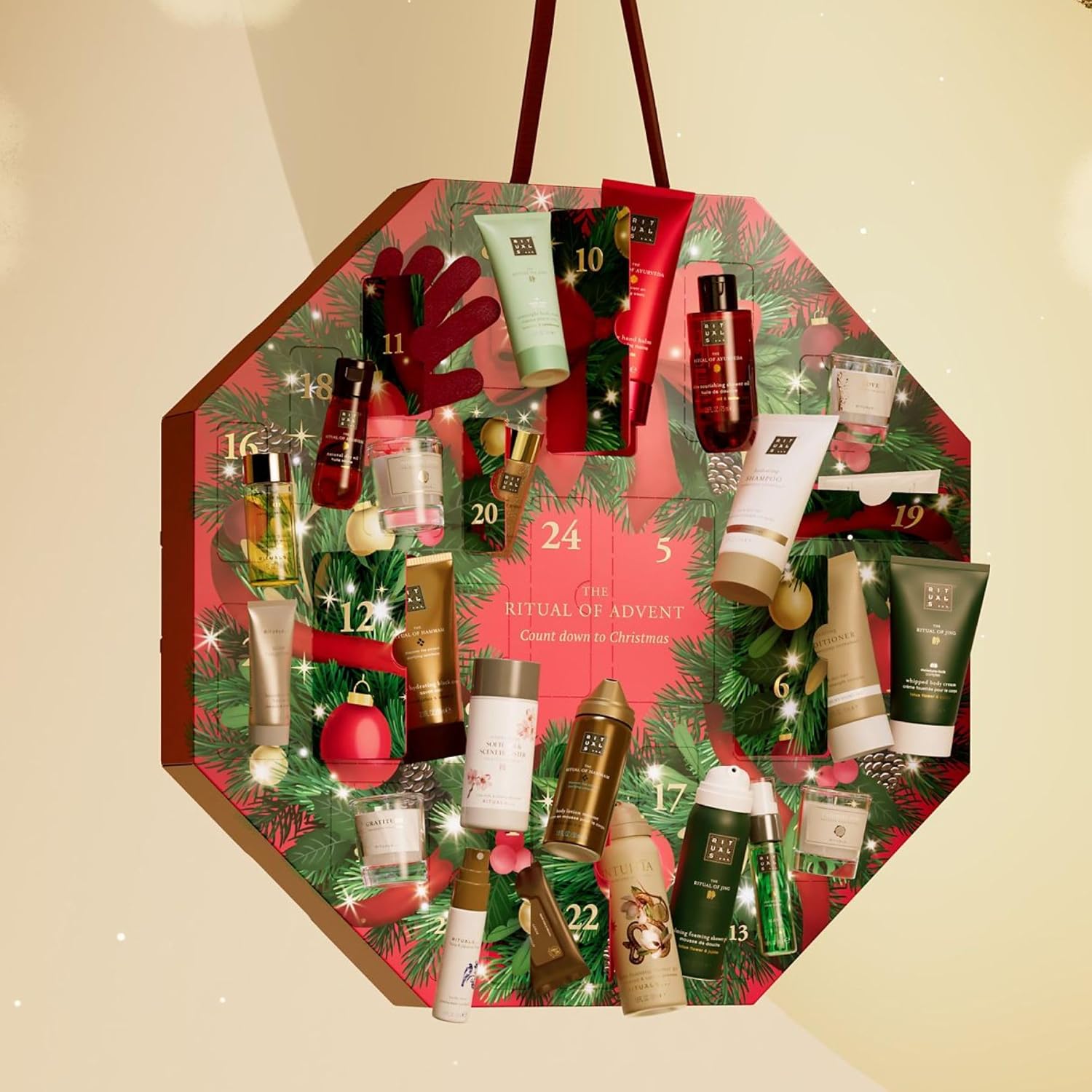 RITUALS Calendrier de l'Avent 2025, The Ritual of Advent, un compte à rebours festif avec une couronne classique, contient 24 cadeaux de luxe pour le corps, la beauté et la maison pour homme et femme