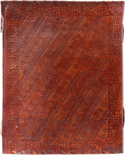 Journal relié en cuir non ligné, 33 x 25,4 cm, grand journal rustique médiéval 7 pierres en relief fait à la main, carnet de croquis vintage (200 pages)