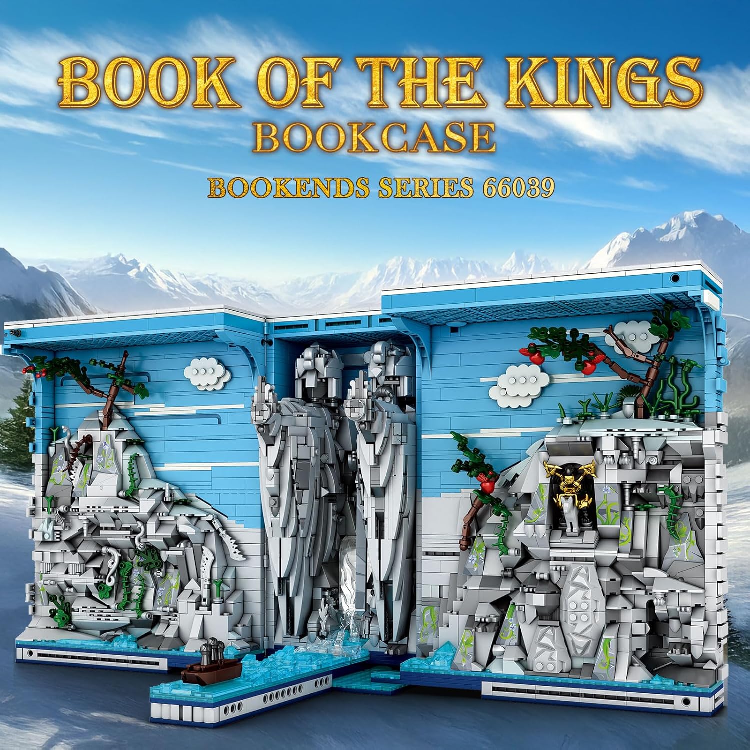 Reobrix Books of The Kings 66039 Ensemble d'étagères à livres avec lumière, kit de construction de maison pour bibliothèque à partir de 14 ans et adultes