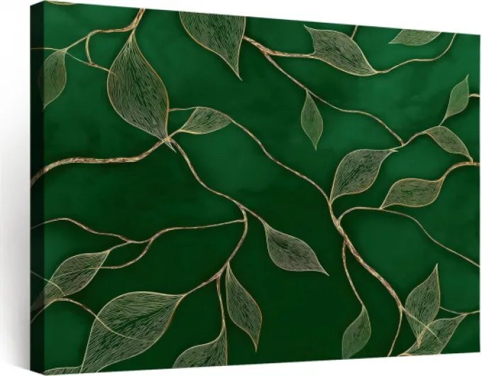 Générique Impression sur Toile Cadre Peinture 120 x 80 cm, Image Tableau sur Toile Murale Decoration Abstrait Feuilles Luxe Nature pour Entrée Couloir Salon Vert 7 120L x 80l cm
