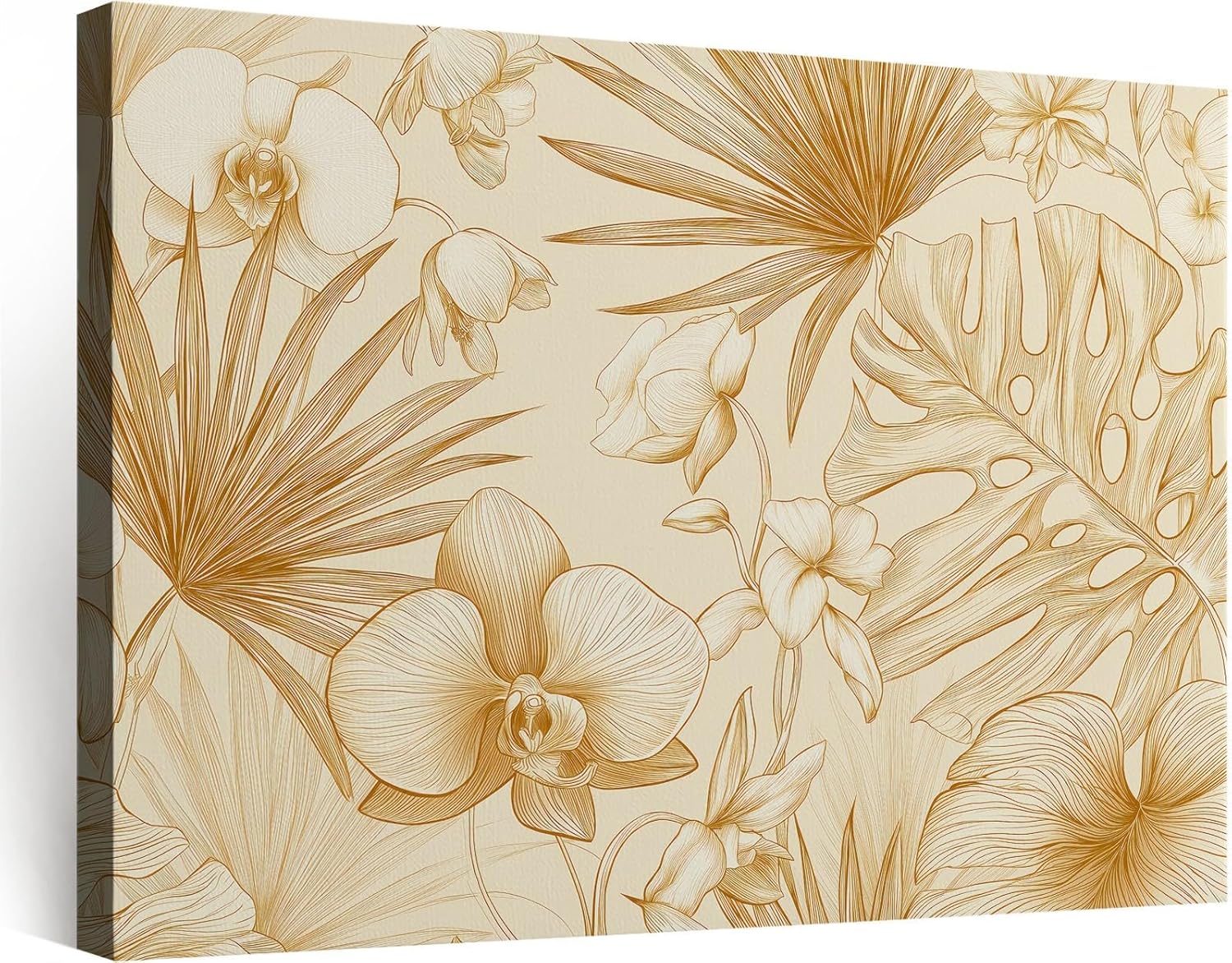 Générique Impression sur Toile Cadre Nature Floral Feuilles Luxe, Peinture sur toile - Tableau Decoration Murale avec Cadre pour Décoration de Entrée Couloir Salon 100 x 75 cm Or 9 100L x 75l cm