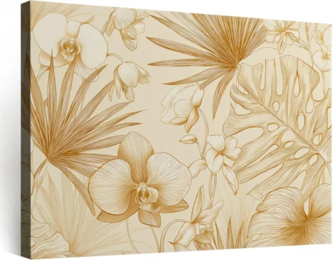 Générique Impression sur Toile Cadre Nature Floral Feuilles Luxe, Peinture sur toile - Tableau Decoration Murale avec Cadre pour Décoration de Entrée Couloir Salon 100 x 75 cm Or 9 100L x 75l cm