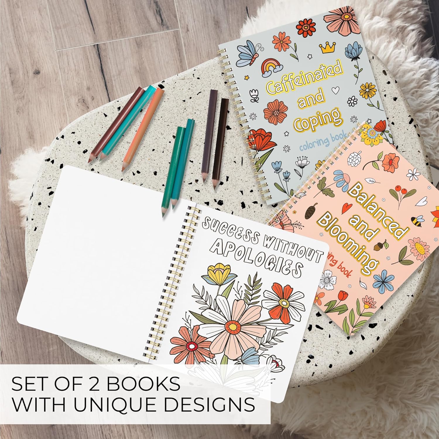Lot de 2 beaux livres de coloriage pour adulte pour la relaxation – Livres de motivation et de couleur amusants – Le cadeau parfait pour soulager le stress pour les femmes