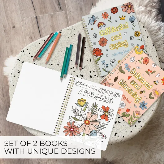 Lot de 2 beaux livres de coloriage pour adulte pour la relaxation – Livres de motivation et de couleur amusants – Le cadeau parfait pour soulager le stress pour les femmes