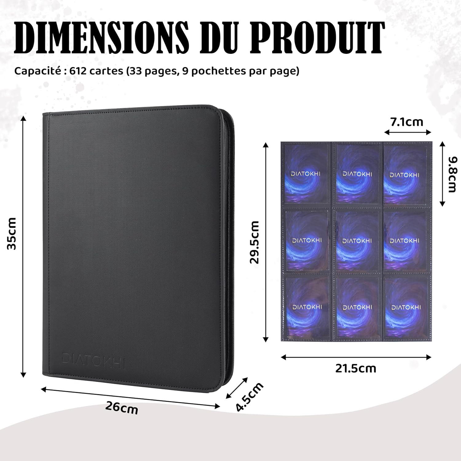 Classeur de cartes à collectionner,Porte rangements pour 612 cartes,Album en cuir PU, protège cartes Zippé,compatible TCG,MTG,Pokémon et tout les cartes standard