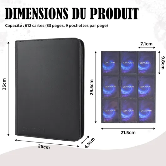 Classeur de cartes à collectionner,Porte rangements pour 612 cartes,Album en cuir PU, protège cartes Zippé,compatible TCG,MTG,Pokémon et tout les cartes standard