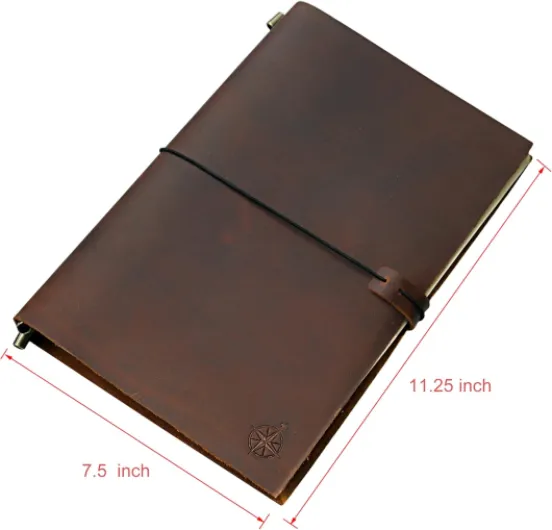 Grand Journal En Cuir – 19x28.5 cm – Le Grand Carnet De Voyage Rechargeable – Parfait Pour Écrire, Dessiner, Scrapbooking, Dessiner, Voyageurs, Professionnels – Inserts Vierges Large